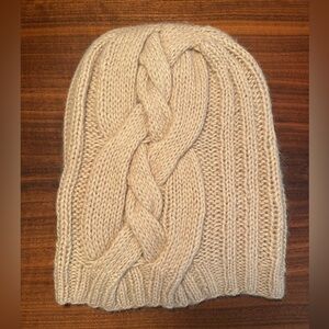 Hortensia Handmade Beige Tan Slouchy Beanie Hat Baby Alpaca Cable Knit Womens
